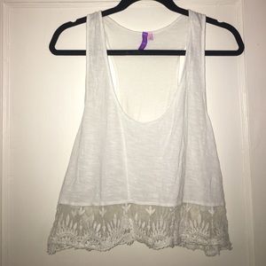 White LF cotton tank with details on bottom
